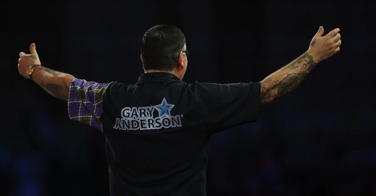 Gary Anderson celebrates at the PDC World Darts Championships.