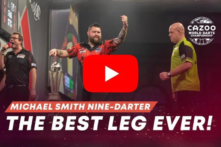 Michael Smith edges out Michael van Gerwen to what is the most iconic 9-dart finish in Darts history.